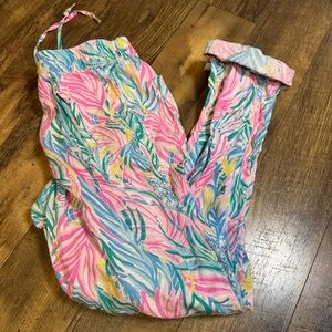 Lilly Pulitzer Sea Turtle Soiree TARON PANTS Lagoon 100% Linen Pull-On Sz Medium
